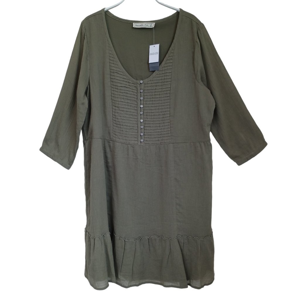 Abercrombie & Fitch Dress Green Pleat Button Ruffle Detail Womens Leg Tall NWOT